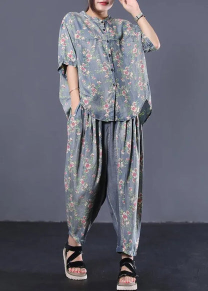 New Loose Small Cinched Tops Denim Two Pieces