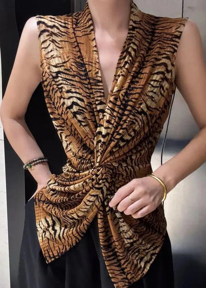 Silm Fit Asymmetrical Leopard Print Cotton Vests Sleeveless