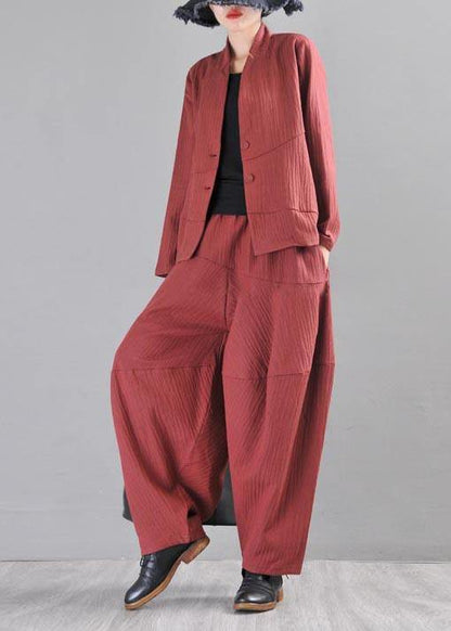 Red Cotton Linen Radish Trousers Pants Summer