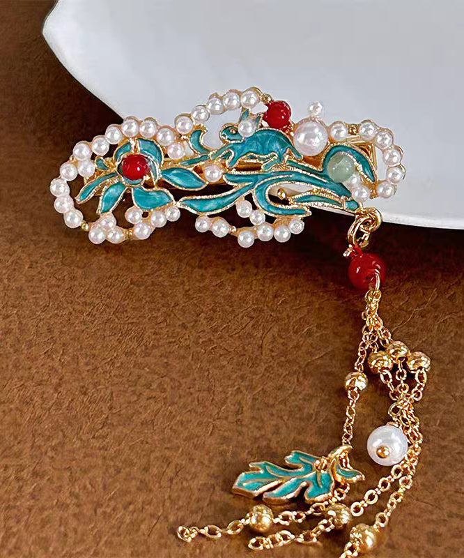 Classy Colorblock Copper Pearl Cloisonne Tassel a Pair Hairpin