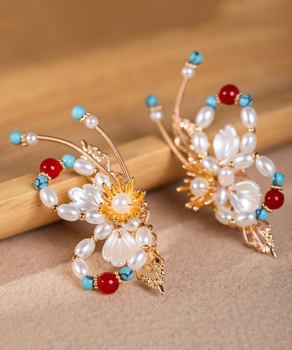 Retro Rainbow Alloy Colored Glaze Pearl a Pair Hairpin