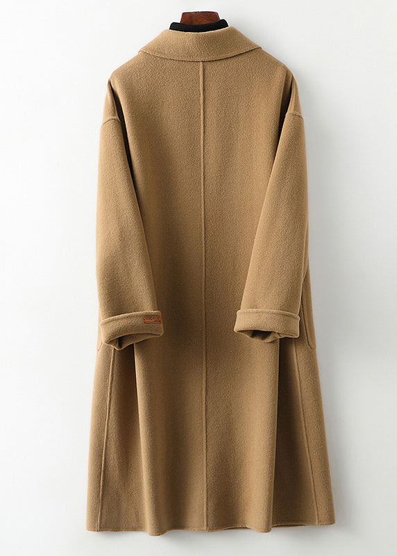 Camel Peter Pan Collar Button Woolen Long Coats Fall