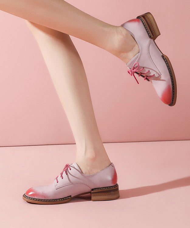 Comfortable Pink Lace Up Chunky Cowhide Leather