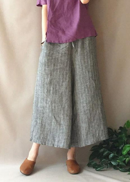French Summer Pants Gray Striped Fabrics Pockets Pant