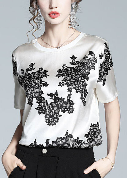 White O-neck Print T Shirt Short Sleeve