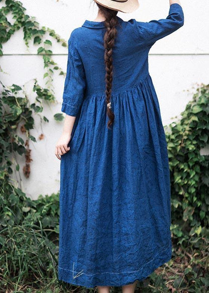 Handmade Lapel Half Sleeve Spring Tunics Shirts Blue Dress