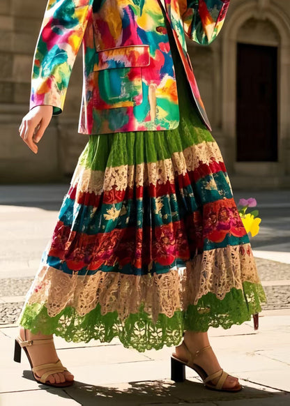 Polychrome Hollow Out Exra Large Hem Lace Skirt Spring