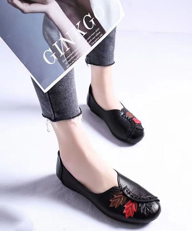 Faux Leather Flats Splicing Comfortable Black Soofairy Shoes-20251