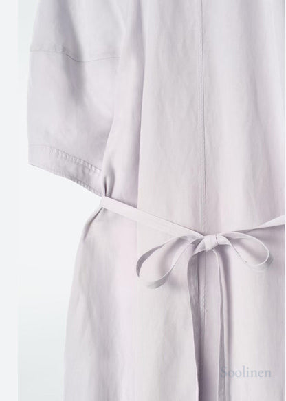 White Tie Neck Cotton Tunic Dress Summer