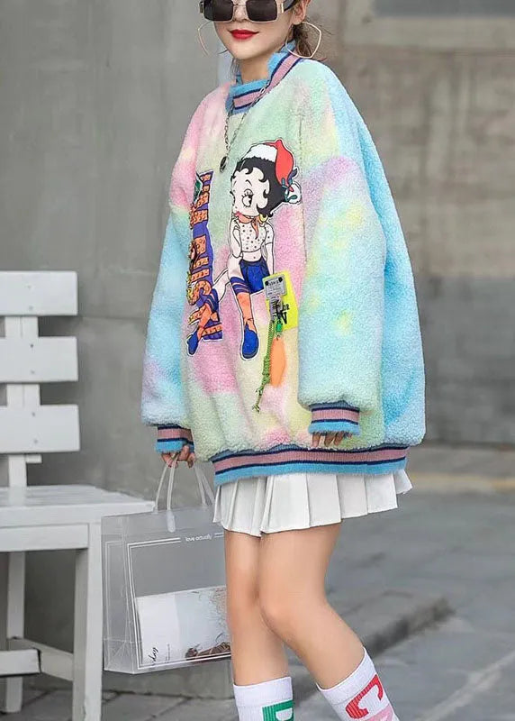 Rainbow Turtleneck Print Fall Character Loose Sweatshirts Top