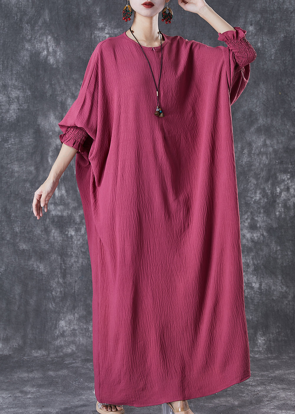 Red Oversized Lengthen Cotton Robe Dresses Fall