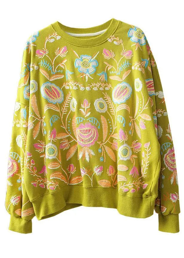 Stylish Green Loose O-neck Print Fall Sweatshirts