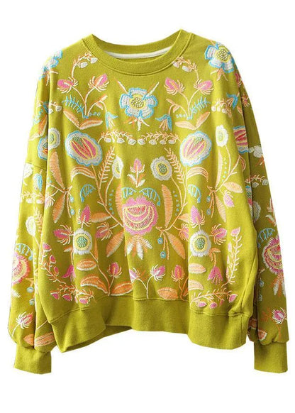 Stylish Green Loose O-neck Print Fall Sweatshirts
