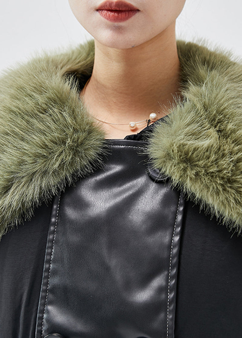 Black Fur Collar Patchwork Fine Cotton Filled Witner Coats