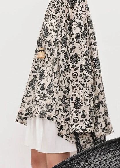 Apricot Oversized Print Linen Pullover Top Fall