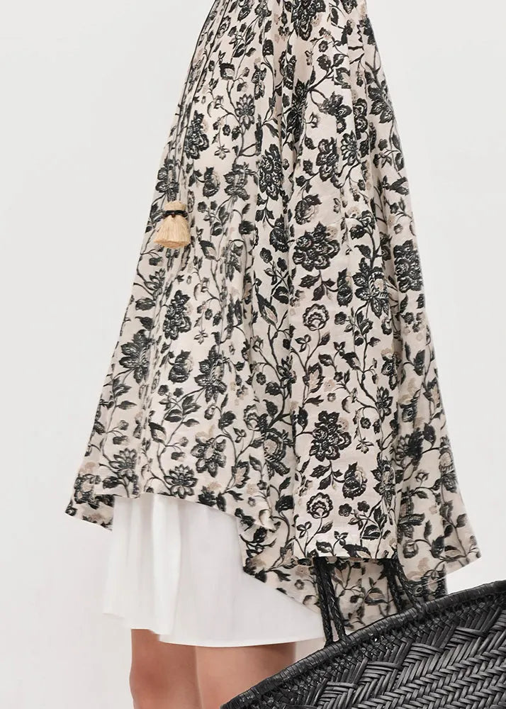 Apricot Oversized Print Linen Pullover Top Fall