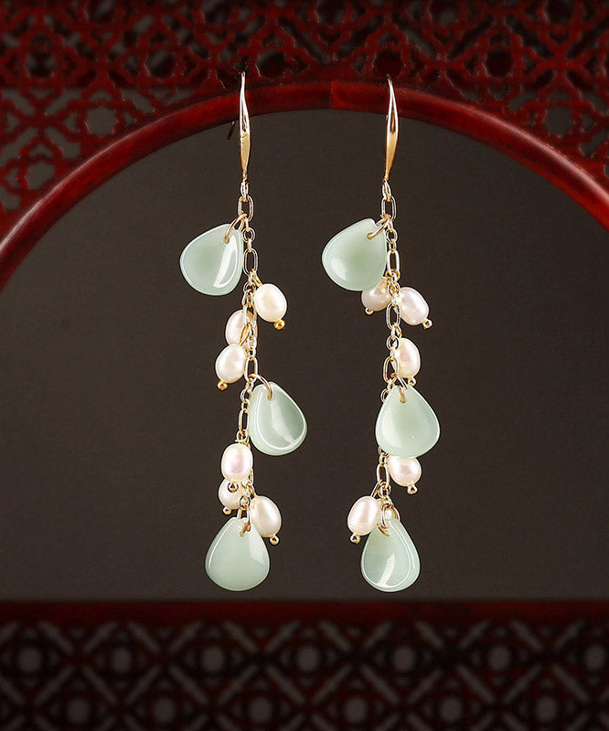 Green Copper Pearl Coloured Glaze Drop Earrings