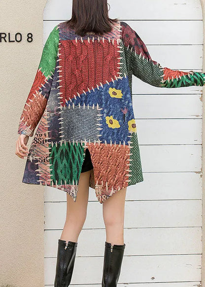 O-neck Knit Print Asymmetrical Design Fall Long Sleeve Top