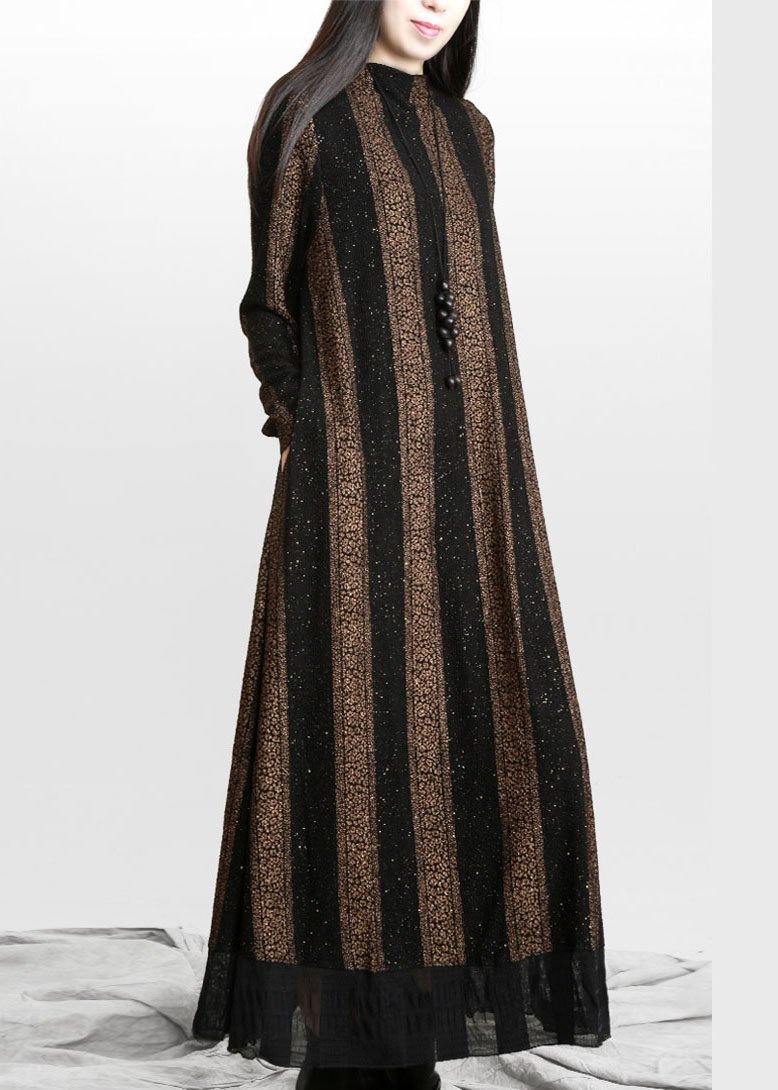 Natural Gold Stand Pockets a Line Dresses Fall