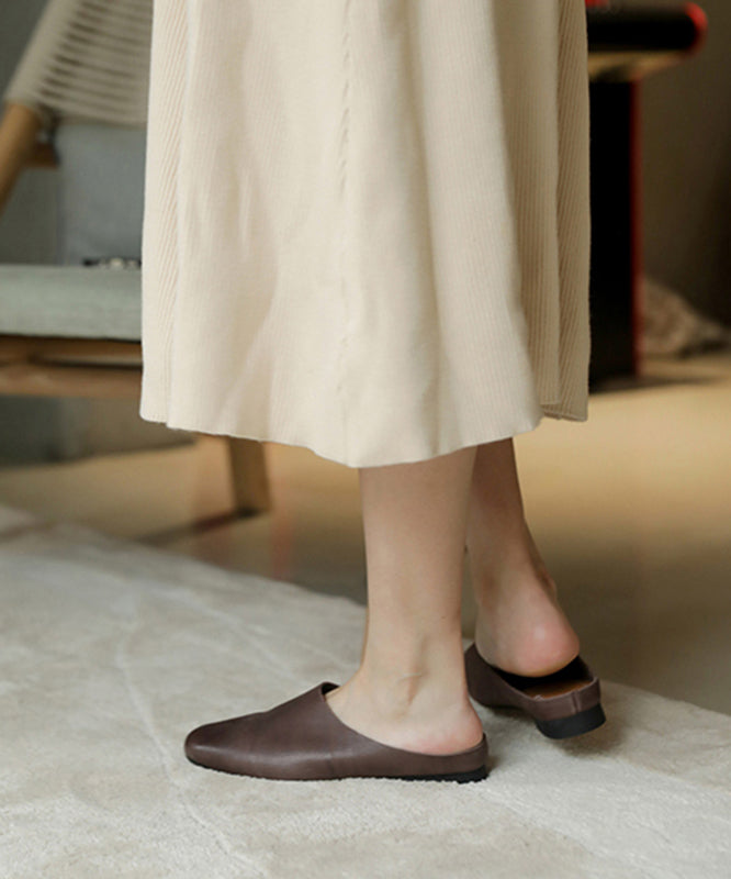 Boutique Brown Cowhide Leather Upper Slide Sandals for