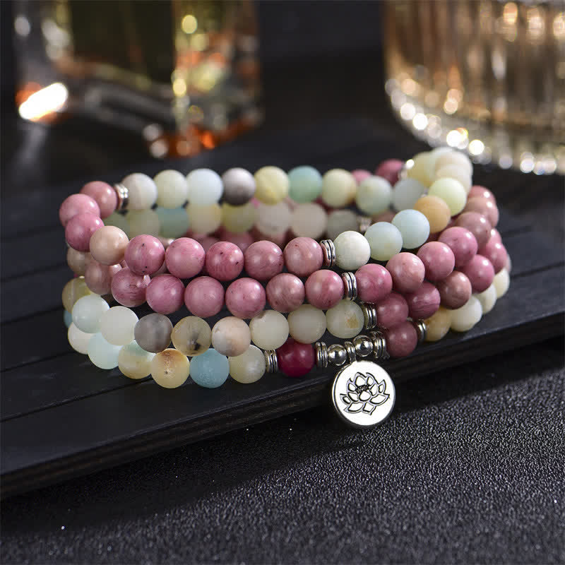 8mm Lotus Lotus Bracelet With Lazurite and Picasso Jasper for Balance