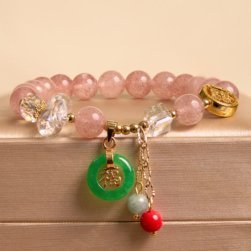 8mm Strawberry Quartz Jade Fu Character Healing Bracelet