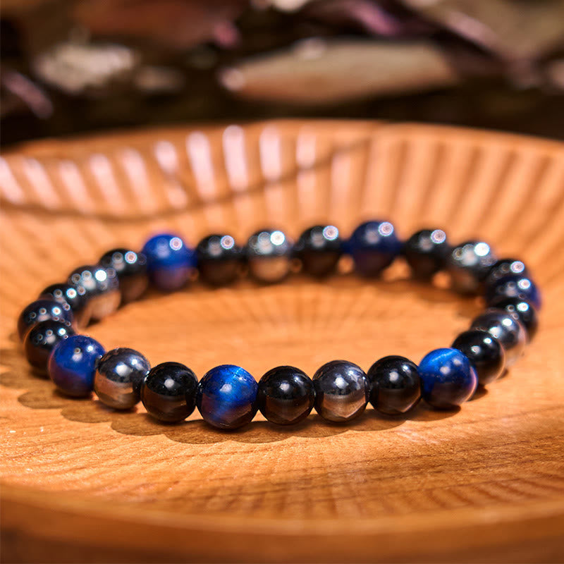 8mm Yellow Tiger Eye Obsidian Hematite Bracelet for