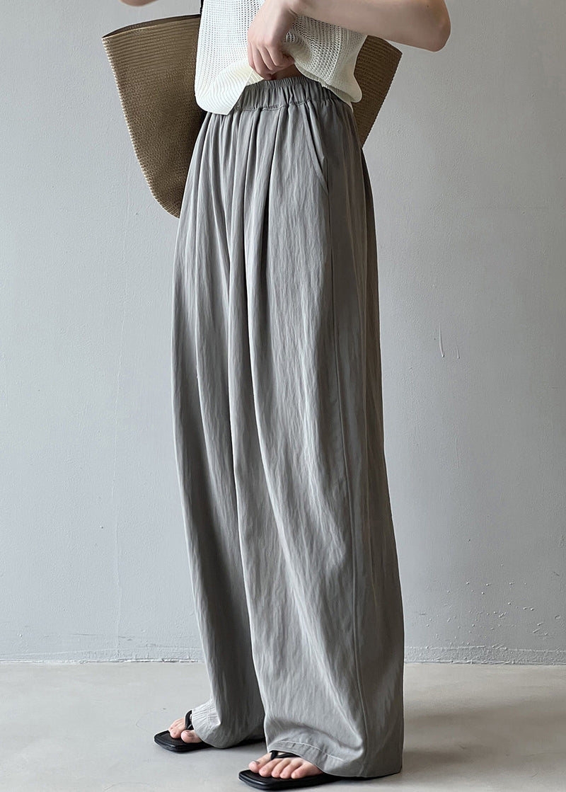 Modern Blue Pockets Elastic Waist Cotton Straight Pants Spring