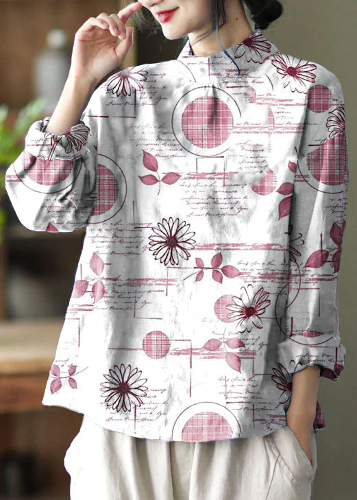 Stylish White Polka Dots Embroidered Retro Linen Blouse Tops Spring