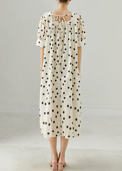 White Square Collar Dot Print Cotton Dress Summer