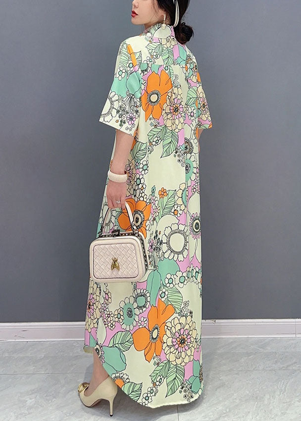Yellow Patchwork Long Cotton Dresses Peter Pan Collar Summer