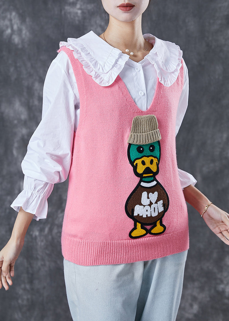 Handmade Pink Donald Duck Knit Vest and Skirt Two Piece Set Outfits Spring