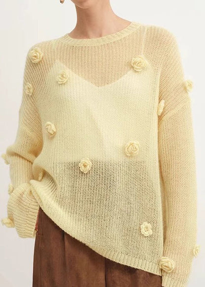 Original Design Yellow O Neck Cozy Knit Shirts Fall