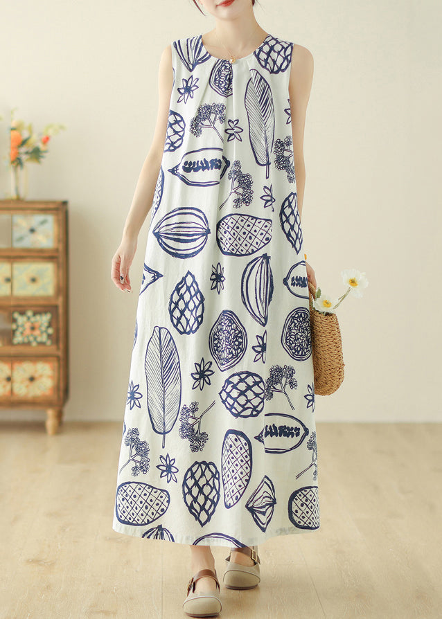 Classy Beige O-neck Print Holiday Long Dress Summer