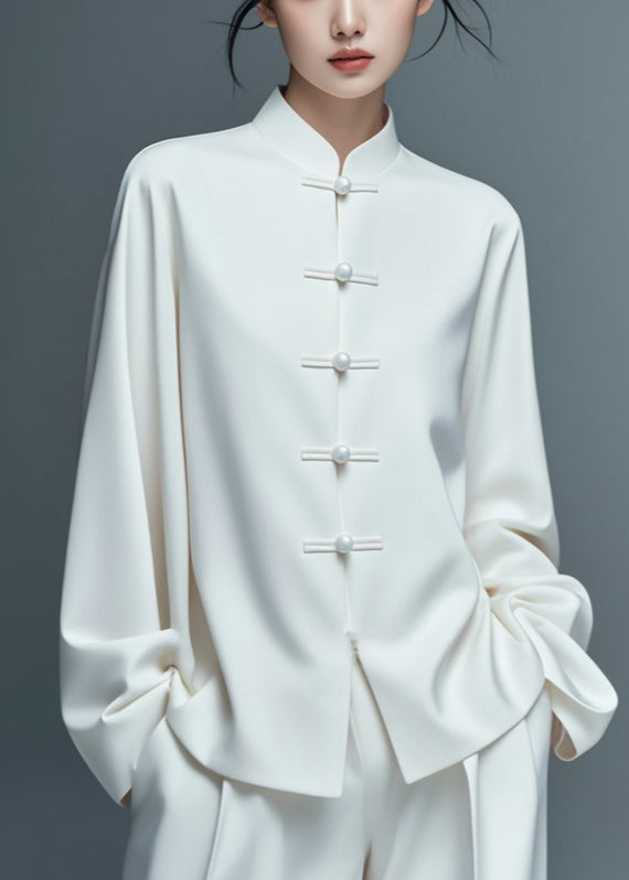 Art White Button Thin Cotton Coat Fall