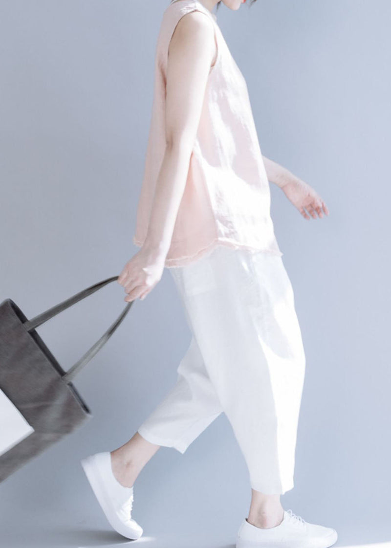 White Cinched Linen Pants Trousers Spring