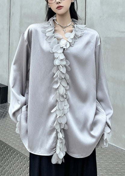 French Grey V Neck Shirts Fall