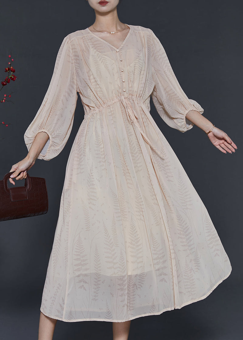 Apricot Cinched Print Chiffon Dresses Summer