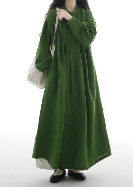 Green Oversized Cotton Holiday Dress Fall