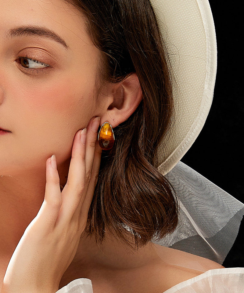 Yellow Stainless Steel Resin Hoop Earrings