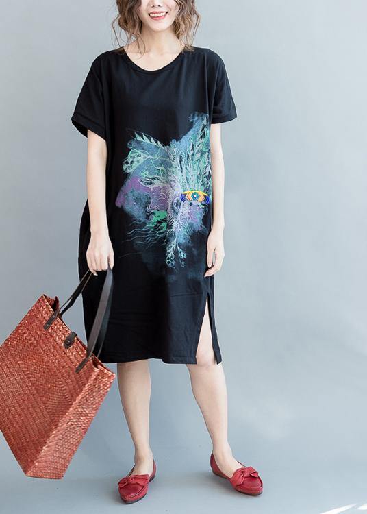 Unique Black Print Cotton Low High Design Summer Maxi Dress