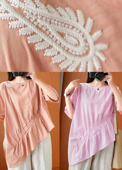 Orange Embroideried Cinched Linen Summer Shirts