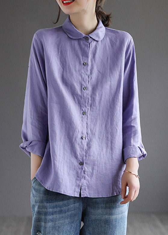 Purple Peter Pan Collar Button Shirt Long Sleeve