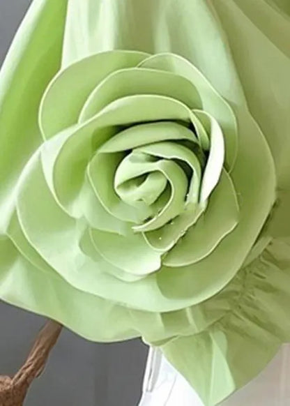 Green Peter Pan Collar Button Cotton Blouses Half Sleeve Fall