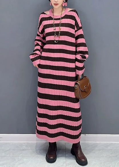 Black Striped Side Open Patchwork Knit Cardigan Fall