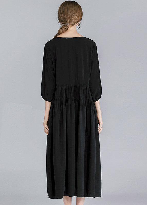 French Black Patchwork Spring Three Quarter Sleeve Long Dresses
