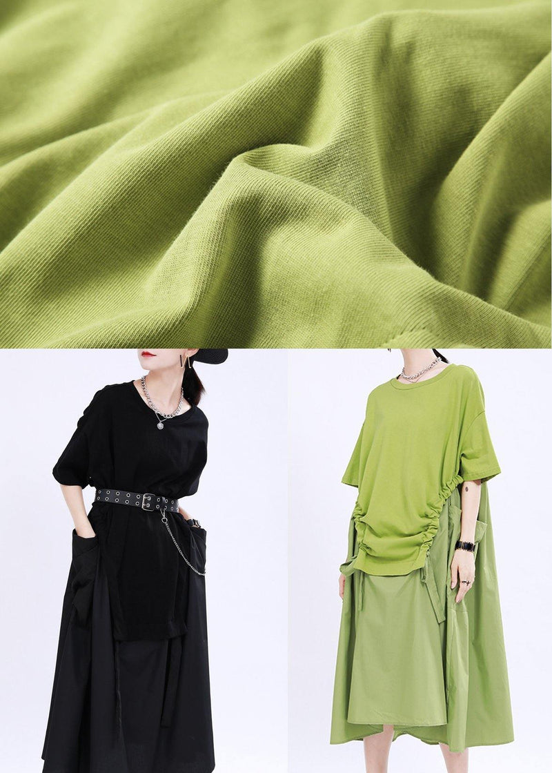 Organic Green O-neck Loose Ankle Summer Cotton Dress