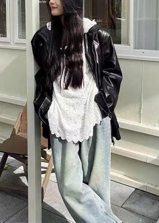 French White Hooded Patchwork Lace T Shirts Fall