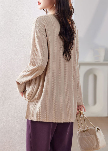 Apricot Print Patchwork Low High Design Tops Long Sleeve