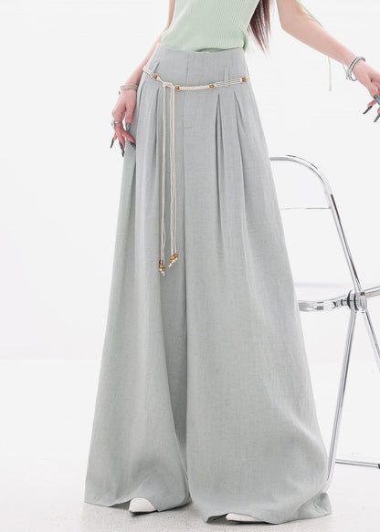 New Grey Zippered Cotton Wide Leg Pants High Waist Fall
